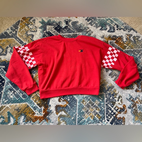 Aviator Nation Red/White Checkered Sleeve Sweatshirt - Picture 3 of 5